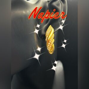 Napier Twisted Gold Earrings with Sparkling Crystal Accents